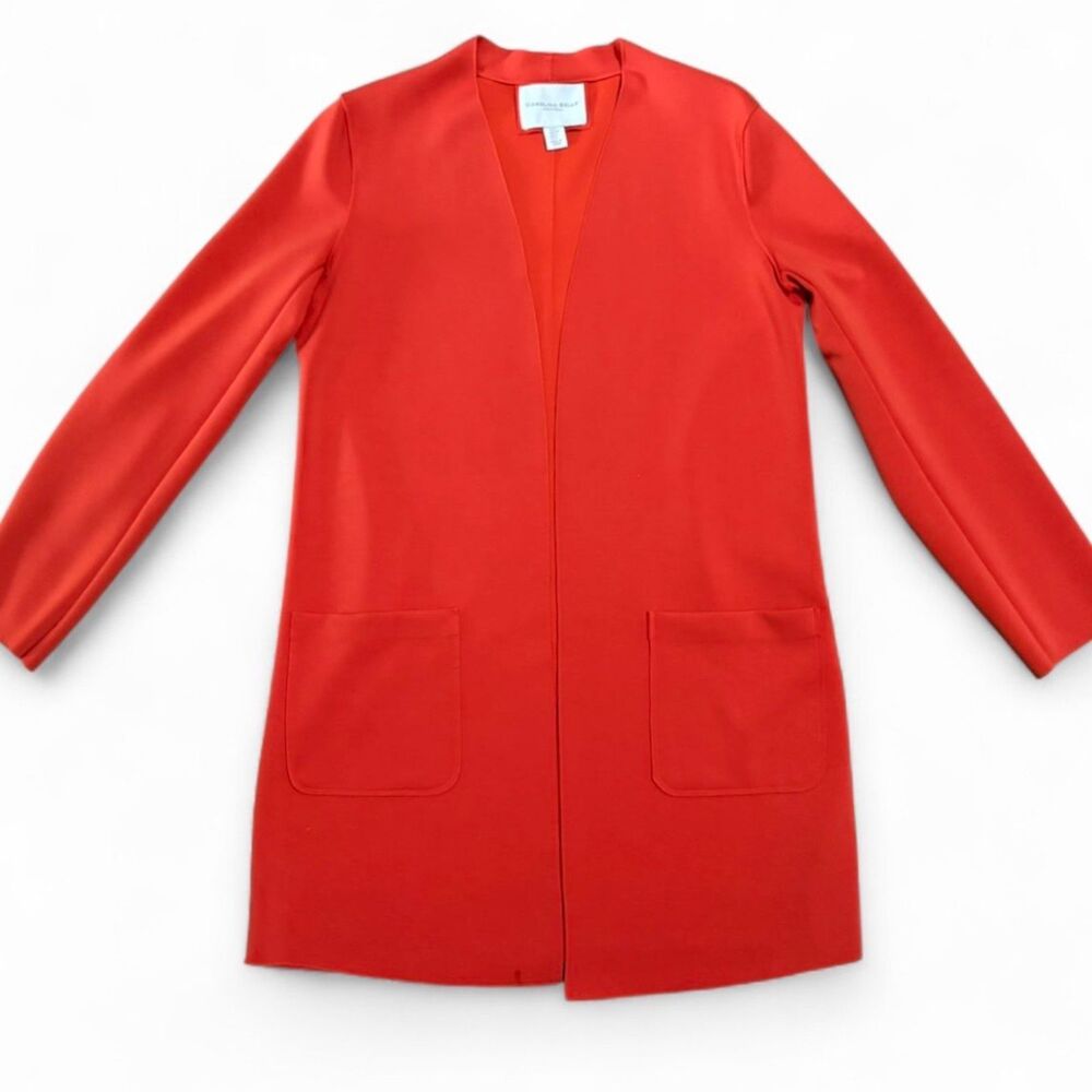 Carolina Belle Montreal Deep-Orange Open Blazer, Scuba Knit Long Cardigan size M